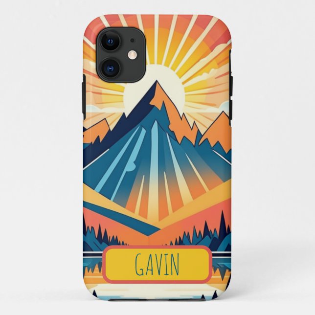 Retro Sunset Landschaft Personalisiert Case-Mate iPhone Hülle (Rückseite)