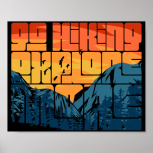 Retro Sunset Landschaft Wandern neben dem Wasser Poster