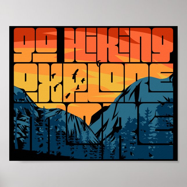 Retro Sunset Landschaft Wandern neben dem Wasser Poster (Vorne)