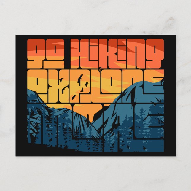 Retro Sunset Landschaft Wandern neben dem Wasser Postkarte (Vorderseite)