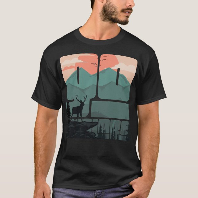 Retro Sunset Landschaft Wandern neben dem Wasser T-Shirt (Vorderseite)