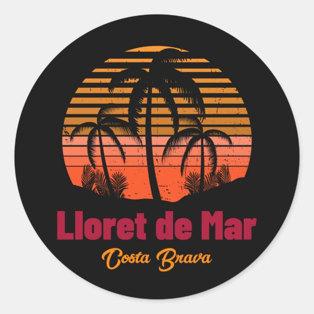Retro Sunset Lloret de Mar Spanien Urlaub Runder Aufkleber (Vorderseite)