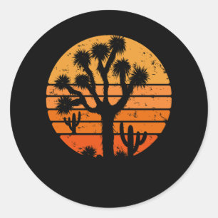 Retro Sunset Minimalistisch Joshua Tree Forest Gra Runder Aufkleber
