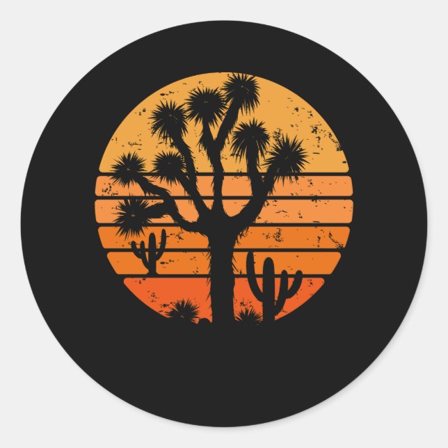 Retro Sunset Minimalistisch Joshua Tree Forest Gra Runder Aufkleber (Vorderseite)