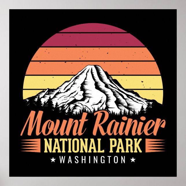 Retro Sunset Mount Rainier Washington Illustration Poster (Vorne)
