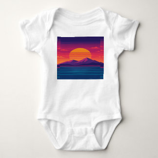 Retro Sunset Mountains & Ocean 80er Art Baby Strampler