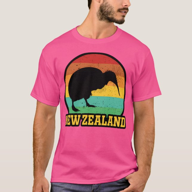 Retro Sunset Neuseeland Kiwi T-Shirt (Vorderseite)