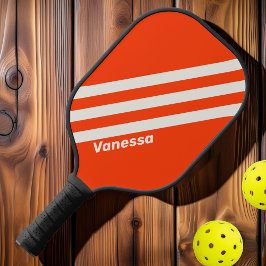 Retro Sunset Orange Drei Streifen mit Namen Pickleball Schläger