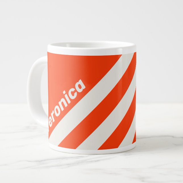 Retro Sunset Orange Three Stripes with Name Jumbo-Tasse (Vorderseite Links)