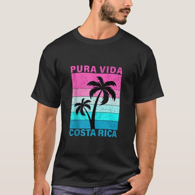 Retro Sunset Palm Tree Costa Rica Urlaub Pura Vi T-Shirt (Vorderseite)