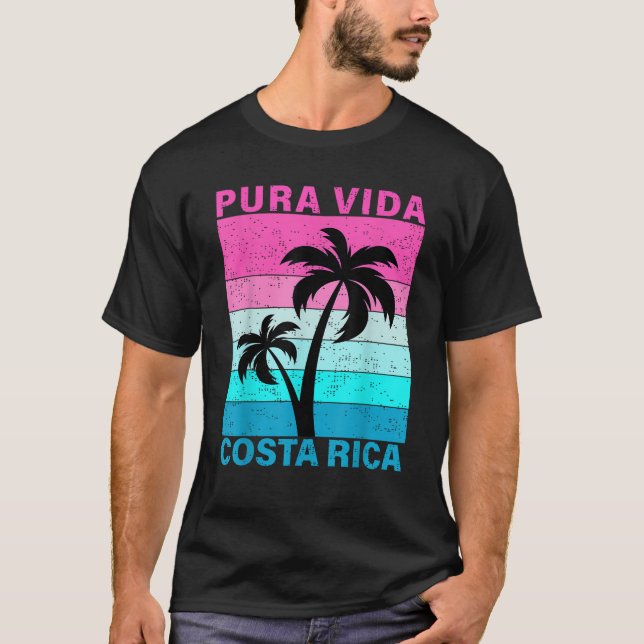 Retro Sunset Palm Tree Costa Rica Urlaub Pura Vi T-Shirt (Vorderseite)