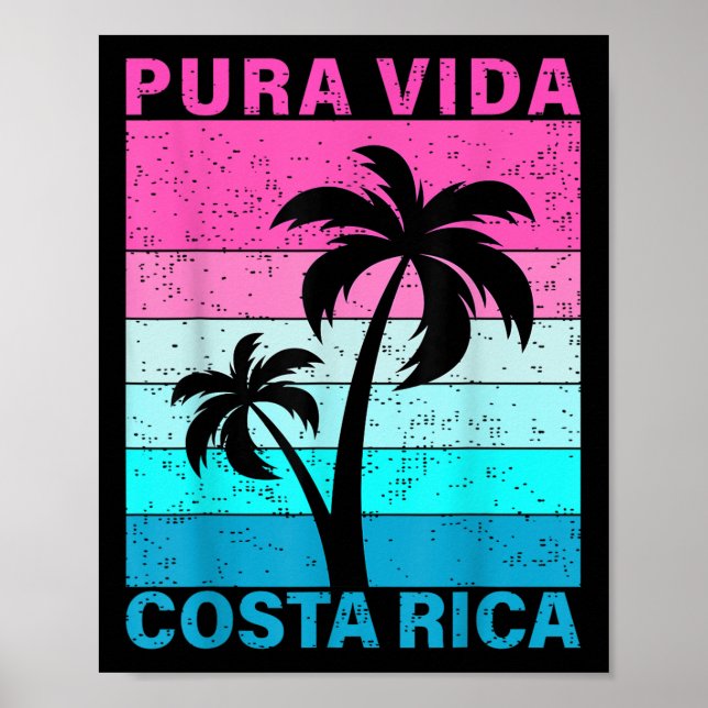 Retro Sunset Palm Tree Costa Rica Vacation Pura Vi Poster (Vorne)