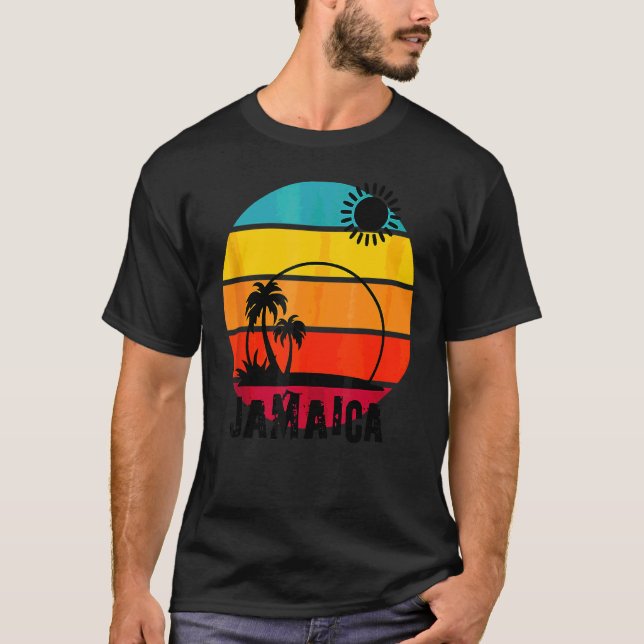 Retro Sunset Palm Trees Beach Cruise Summer Jamaic T-Shirt (Vorderseite)