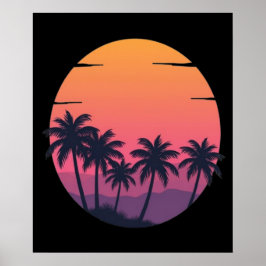 Retro Sunset Palm Trees Poster