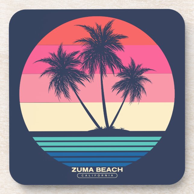 Retro Sunset Palm Trees Zuma Beach Getränkeuntersetzer (Vorderseite)