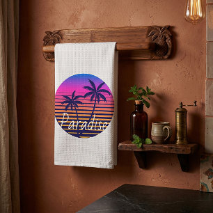 Retro sunset Paradise Geschirrtuch