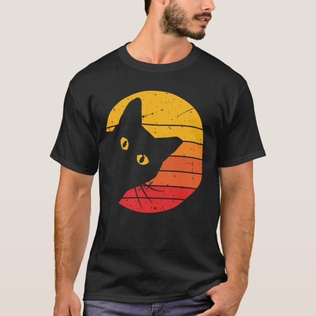 Retro Sunset Peekaboo Katze Männer T - Shirt (Vorderseite)