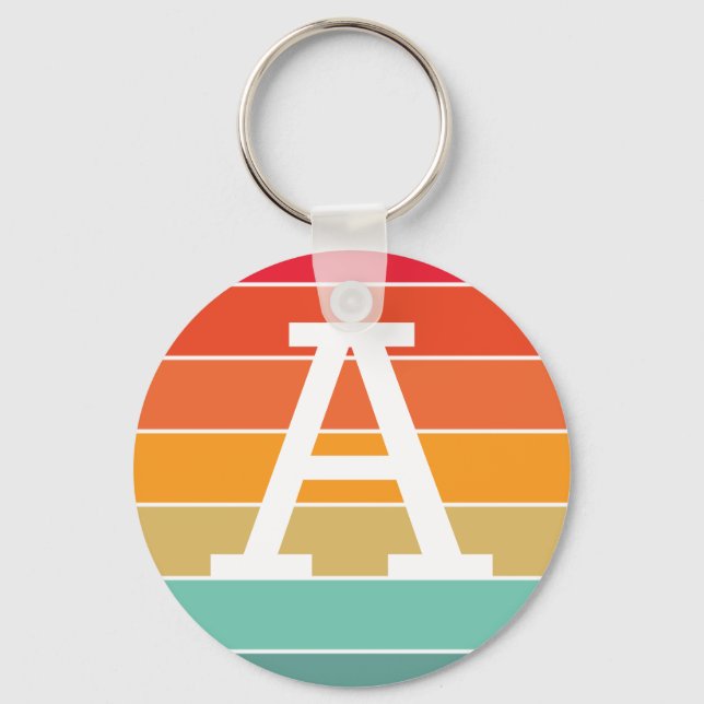 Retro Sunset Personalisiert Monogramm Schlüsselanhänger (Vorderseite)