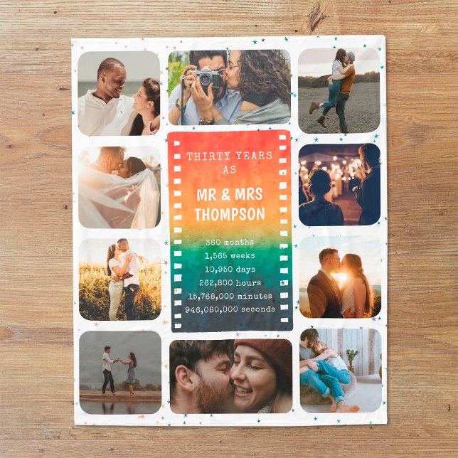 Retro Sunset Photo Mr and Mrs 30th Anniversary Fleecedecke (Von Creator hochgeladen)