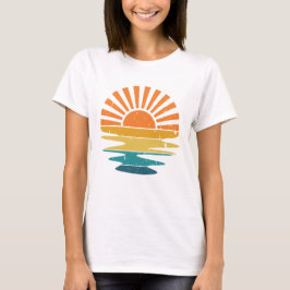 Retro Sunset Rays Wavy Shirt, Retro Summer Sunset T-Shirt