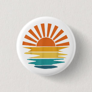 Retro Sunset Rays Wavy Vintag Retro Sunshine Sun Button