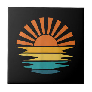 Retro Sunset Rays Wavy Vintag Retro Sunshine Sun Fliese