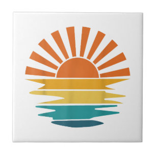 Retro Sunset Rays Wavy Vintag Retro Sunshine Sun Fliese