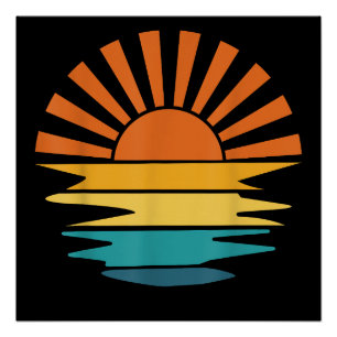Retro Sunset Rays Wavy Vintag Retro Sunshine Sun Poster
