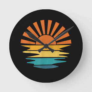 Retro Sunset Rays Wavy Vintag Retro Sunshine Sun Runde Wanduhr