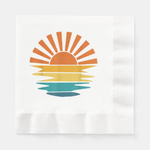 Retro Sunset Rays Wavy Vintag Retro Sunshine Sun Serviette