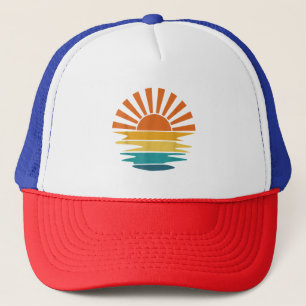 Retro Sunset Rays Wavy Vintag Retro Sunshine Sun Truckerkappe