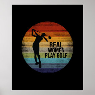 Retro Sunset Real Women Golf Poster