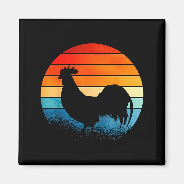 Retro Sunset Rooster Chicken Lover  Magnet (Vorne)
