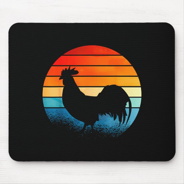 Retro Sunset Rooster Chicken Lover  Mousepad (Vorne)