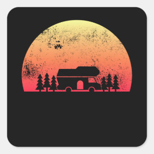 Retro Sunset RV - Selbstversorger-Geschenk Quadratischer Aufkleber