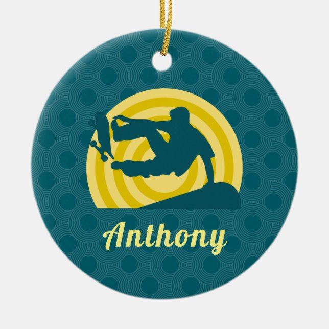 Retro Sunset Skateboarding Theme Individuelle Name Keramik Ornament (Vorne)