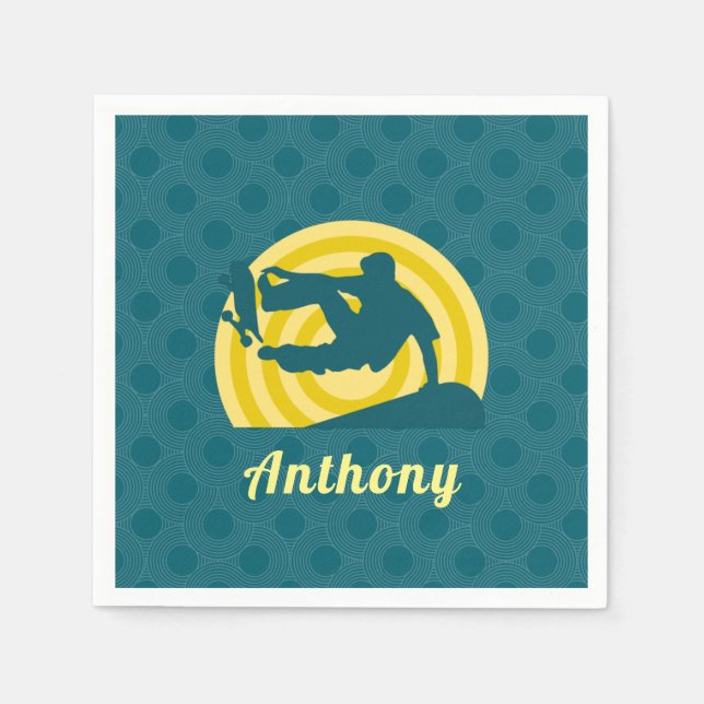Retro Sunset Skateboarding Theme Individuelle Name Serviette (Vorderseite)