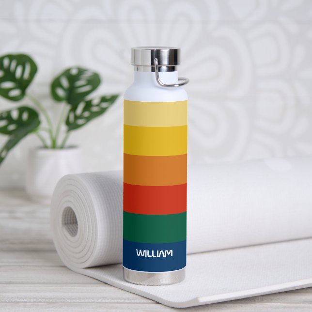Retro Sunset Stripes with Simple Space Bold Name  Trinkflasche (Yoga)