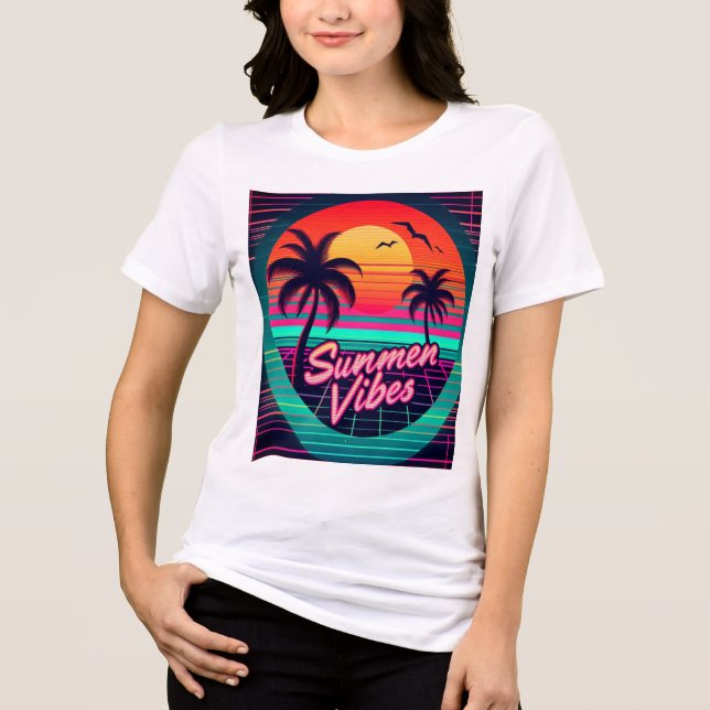 Retro Sunset 'Summer Vibes' 80er Ästhetischer T -  Tri-Blend Shirt (Vorderseite)