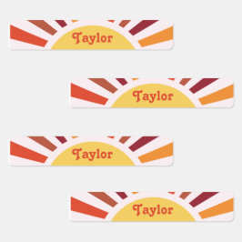 Retro Sunset Sun Rays Personalisierter Name Etiketten