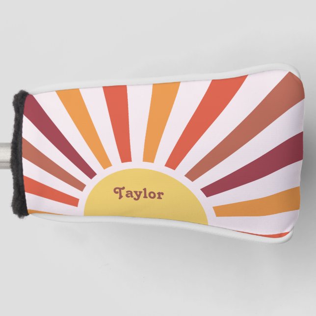 Retro Sunset Sun Rays Personalisierter Name Golf Headcover (Vorderseite)