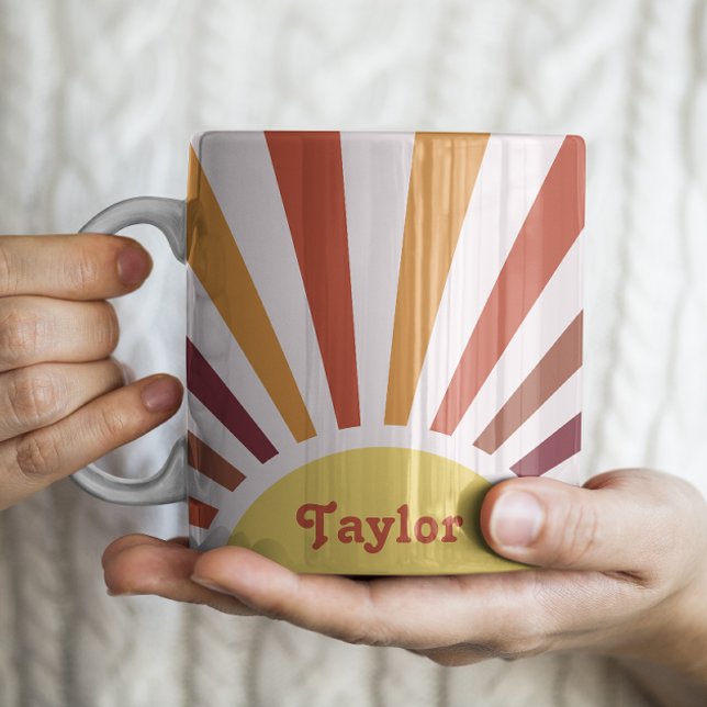 Retro Sunset Sun Rays Personalisierter Name Kaffeetasse (Von Creator hochgeladen)