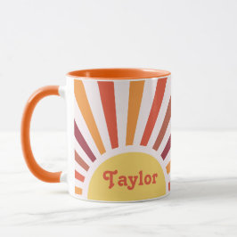 Retro Sunset Sun Rays Personalisierter Name Tasse