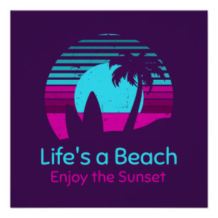 Retro Sunset Surfboard Palm Tree Life ist ein Stra Poster