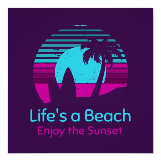 Retro Sunset Surfboard Palm Tree Life ist ein Stra Poster (Vorderseite)