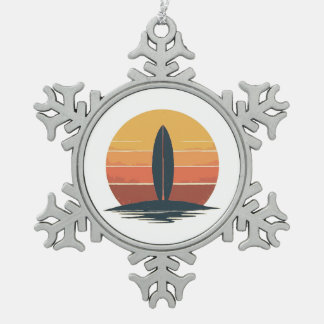 Retro Sunset Surfboard Schneeflocken Zinn-Ornament