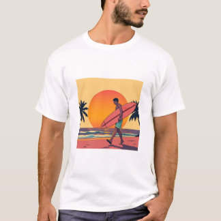 Retro Sunset Surfer Beach T - Shirt