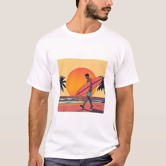 Retro Sunset Surfer Beach T - Shirt (Vorderseite)