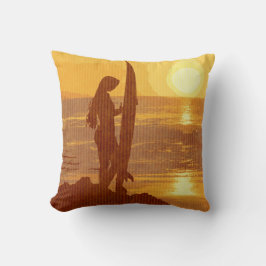 Retro Sunset Surfer Girl Kissen