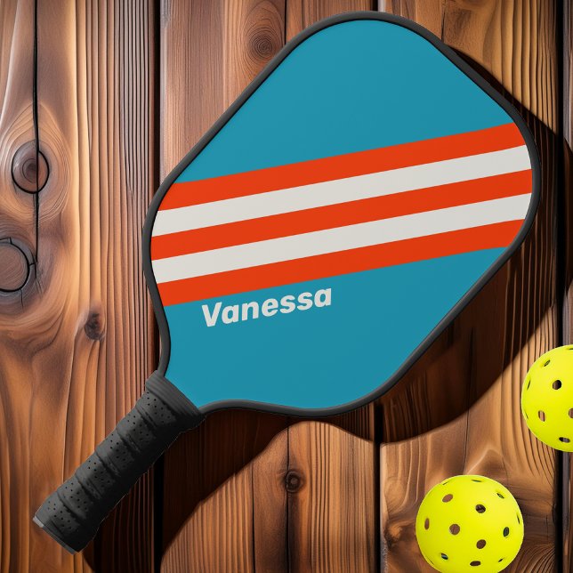 Retro Sunset Tide Rush Streifen mit Namen Pickleball Schläger (Von Creator hochgeladen)